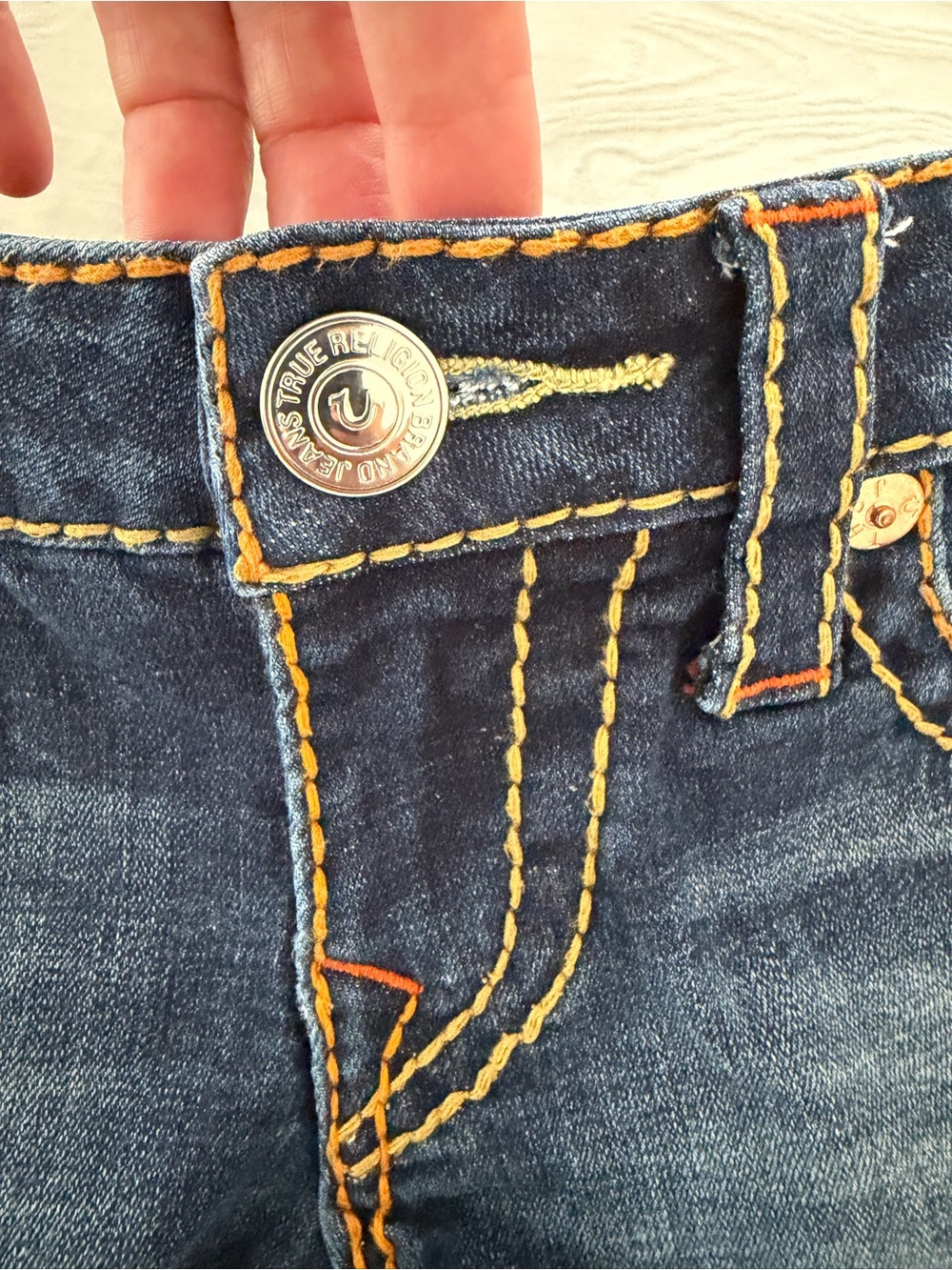 True Religion Dark Blue Denim Frayed Cutoff Shorts NWOT - Picture 4 of 7